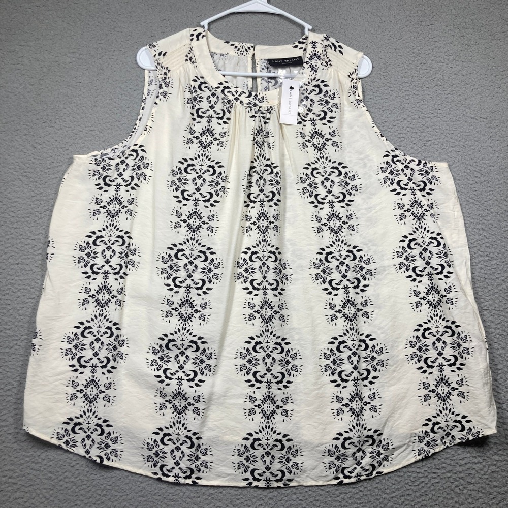 Lane Bryant Sleeveless Top Womens 20 Ivory Black Damask Print Lightweight NEW